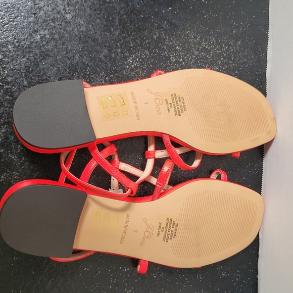 J Crew Abbie sandals Leather T-strap sandals in neon poppy NWOT - Picture 7 of 8